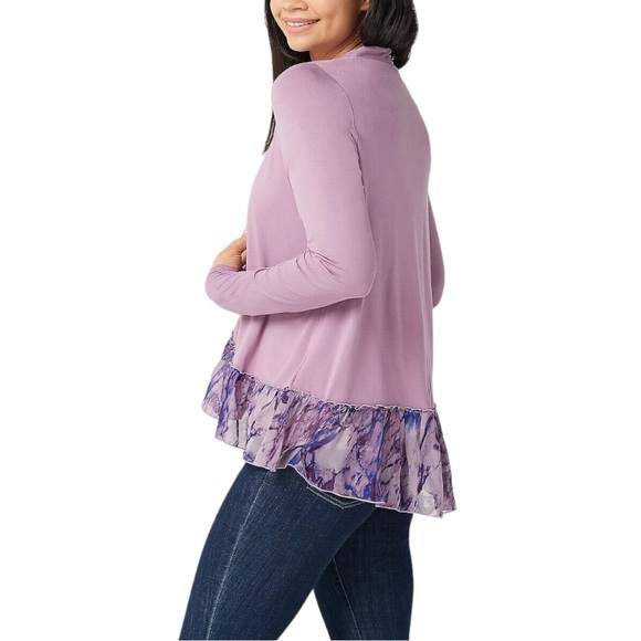 LOGO by Lori Goldstein Cardigan with Ruffle Printed Hem. Size XL - Picture 3 of 9